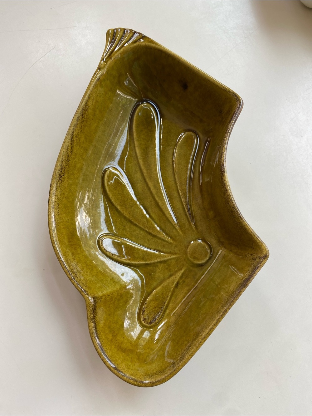 California Pottery Vintage MCM Lazy Susan Avocado Green Dish L54